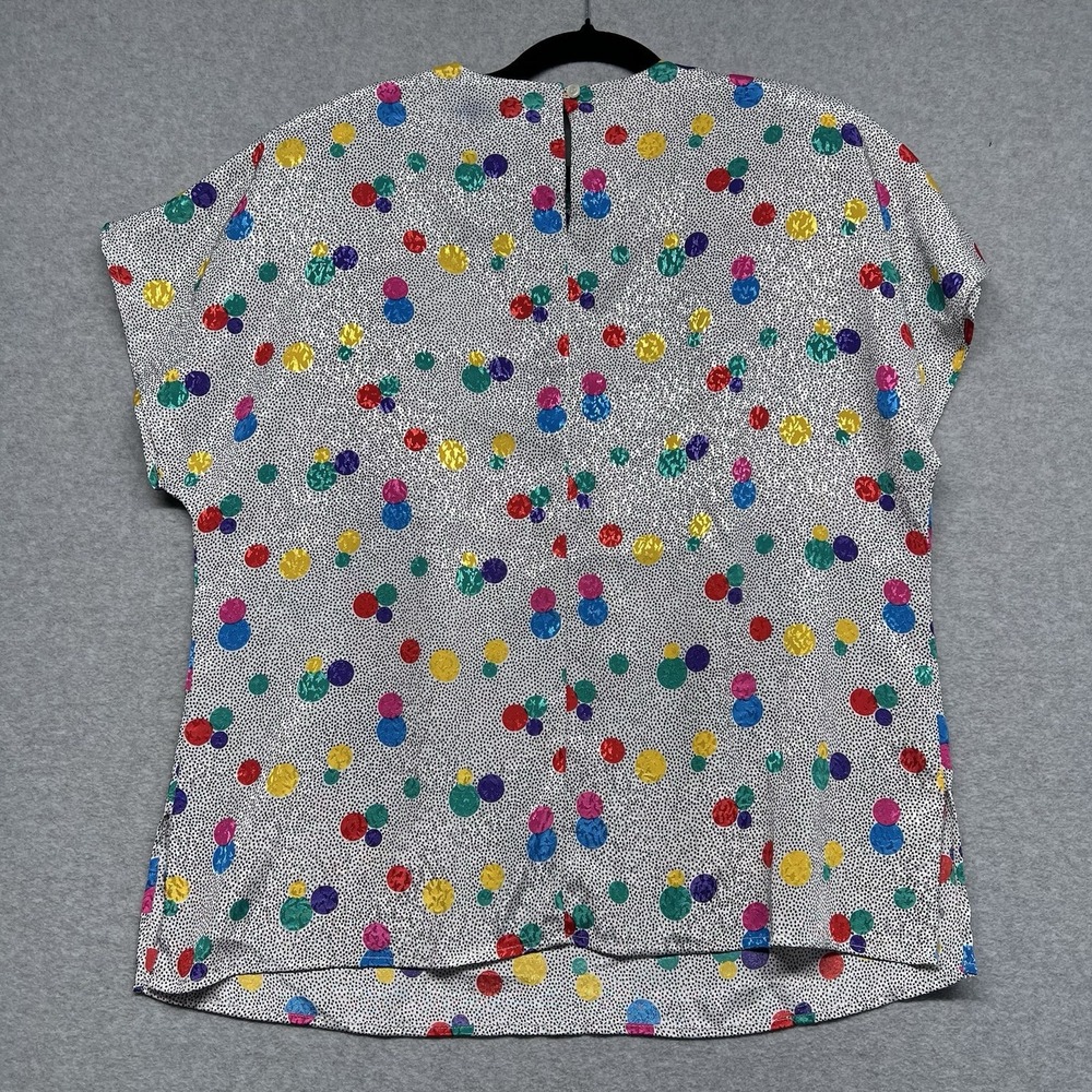 Notations Women's Multi Color Short Sleeve Pullover Blouse Size 14 Polka Dot 80s - Picture 2 of 15
